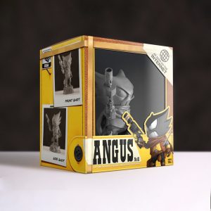 Premium action figure packaging display box with clear window and branding.